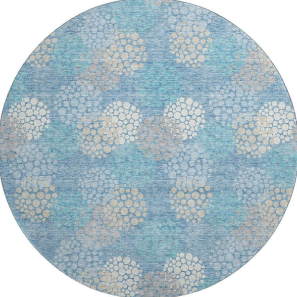 HomeRoots 8' Sky Blue Ivory Beige Polka Dot Round Rug - Washable, Durable, UV Protected for Every Room 672227