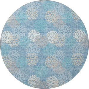 HomeRoots 8' Sky Blue Ivory Beige Polka Dot Round Rug - Washable, Durable, UV Protected for Every Room 672227