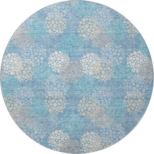 HomeRoots 8' Sky Blue Ivory Beige Polka Dot Round Rug - Washable, Durable, UV Protected for Every Room 672227