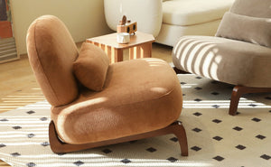 English Elm Cute Barrel Velvet Accent Chair Armless Solid Wood Legs Cozy Reading Nook Seat Caramel W2105P412977