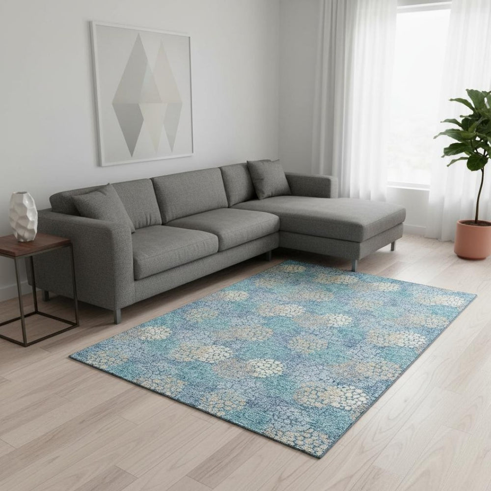 HomeRoots 8' X 10' Sky Blue, Ivory & Beige Polka Dot Washable Area Rug - Durable, Stylish & Easy Care Solution 672228