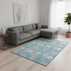 HomeRoots 8' X 10' Sky Blue, Ivory & Beige Polka Dot Washable Area Rug - Durable, Stylish & Easy Care Solution 672228