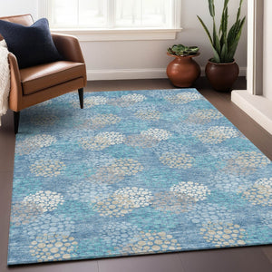 HomeRoots 9' X 12' Washable Sky Blue Polka Dot Area Rug with UV Protection - Perfect for Family Spaces! 672229