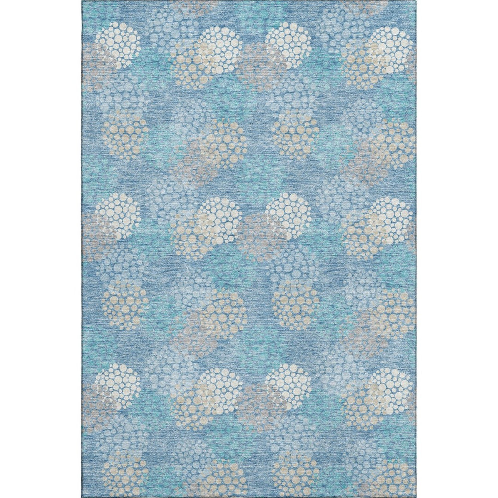 HomeRoots 9' X 12' Washable Sky Blue Polka Dot Area Rug with UV Protection - Perfect for Family Spaces! 672229
