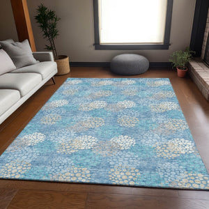 HomeRoots 9' X 12' Washable Sky Blue Polka Dot Area Rug with UV Protection - Perfect for Family Spaces! 672229