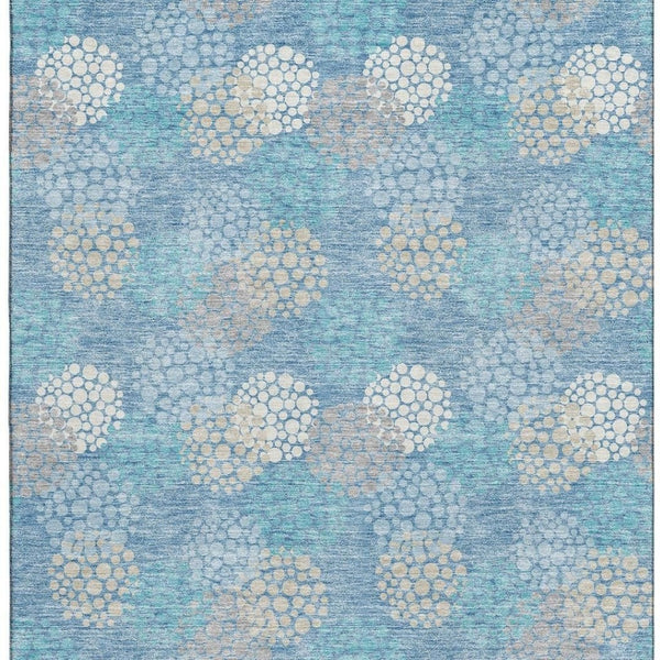 HomeRoots 9' X 12' Washable Sky Blue Polka Dot Area Rug with UV Protection - Perfect for Family Spaces! 672229