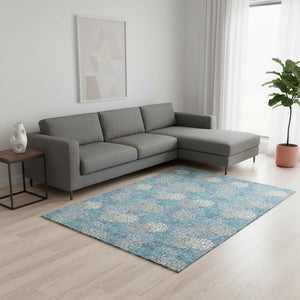 HomeRoots 10' Sky Blue Polka Dot Washable Area Rug with UV Protection – Perfect for Living Rooms & Playrooms! 672230