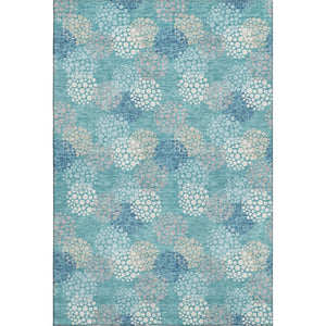 HomeRoots 5' X 8' Teal Ivory Beige Polka Dot Area Rug - Washable, UV Protected, Stain Resistant, Durable Design 672232
