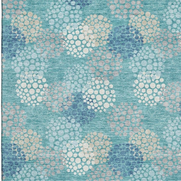 HomeRoots 5' X 8' Teal Ivory Beige Polka Dot Area Rug - Washable, UV Protected, Stain Resistant, Durable Design 672232