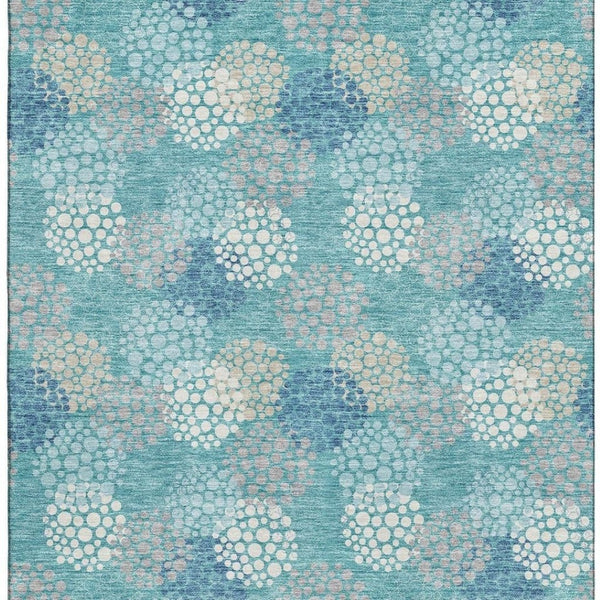 HomeRoots 5' X 8' Teal Ivory Beige Polka Dot Area Rug - Washable, UV Protected, Stain Resistant, Durable Design 672232