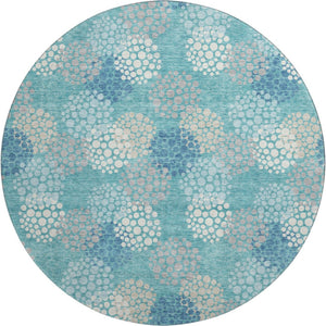HomeRoots 8' Teal Ivory Beige Polka Dot Round Rug - Washable, UV-Protected, Perfect for Family Living Spaces 672233