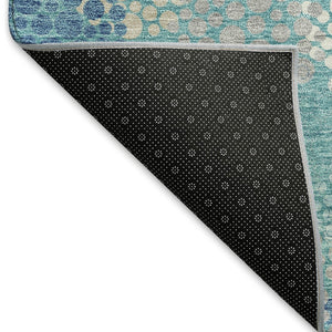 HomeRoots 8' Teal Ivory Beige Polka Dot Round Rug - Washable, UV-Protected, Perfect for Family Living Spaces 672233