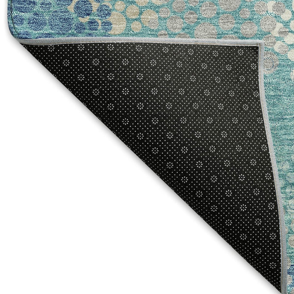 HomeRoots 8' Teal Ivory Beige Polka Dot Round Rug - Washable, UV-Protected, Perfect for Family Living Spaces 672233