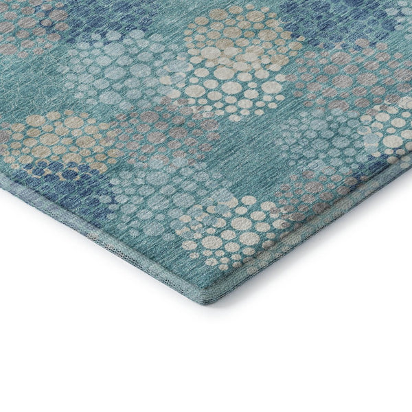 HomeRoots 8' Teal Ivory Beige Polka Dot Round Rug - Washable, UV-Protected, Perfect for Family Living Spaces 672233
