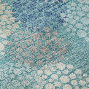 HomeRoots 8' Teal Ivory Beige Polka Dot Round Rug - Washable, UV-Protected, Perfect for Family Living Spaces 672233