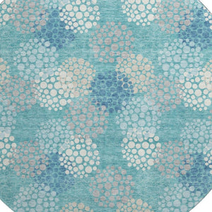 HomeRoots 8' Teal Ivory Beige Polka Dot Round Rug - Washable, UV-Protected, Perfect for Family Living Spaces 672233