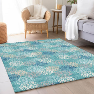 HomeRoots 8' X 10' Playful Teal Ivory Beige Polka Dot Area Rug – Washable, UV Protected, Perfect for Any Room! 672234