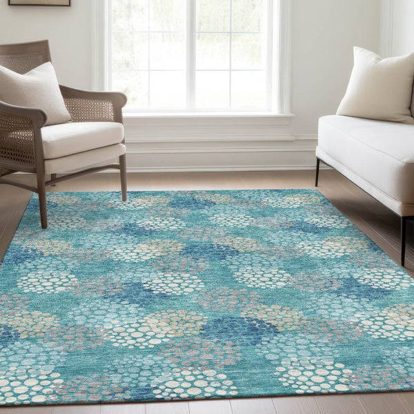 HomeRoots 8' X 10' Playful Teal Ivory Beige Polka Dot Area Rug – Washable, UV Protected, Perfect for Any Room! 672234