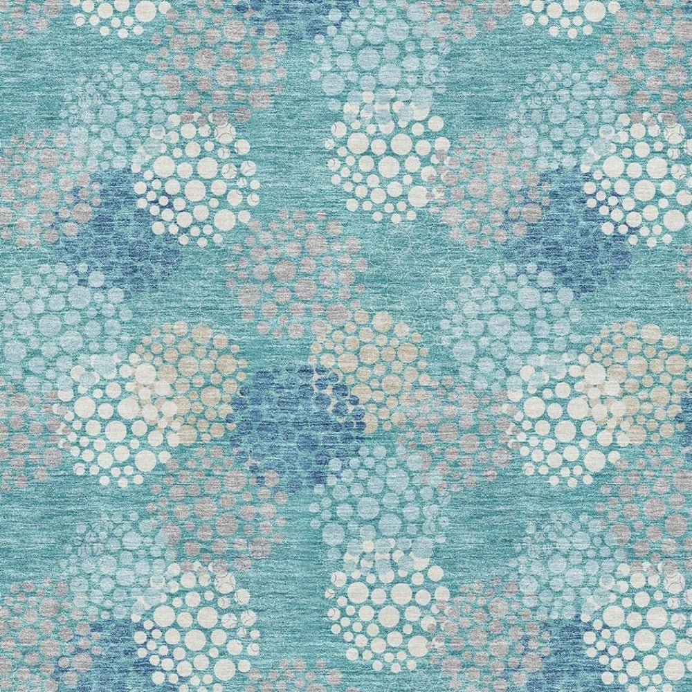 HomeRoots 8' X 10' Playful Teal Ivory Beige Polka Dot Area Rug – Washable, UV Protected, Perfect for Any Room! 672234