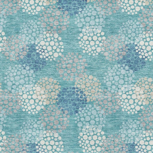 HomeRoots 9' X 12' Teal, Ivory & Beige Polka Dot Area Rug - Washable, Durable, UV Protected for Family Spaces 672235