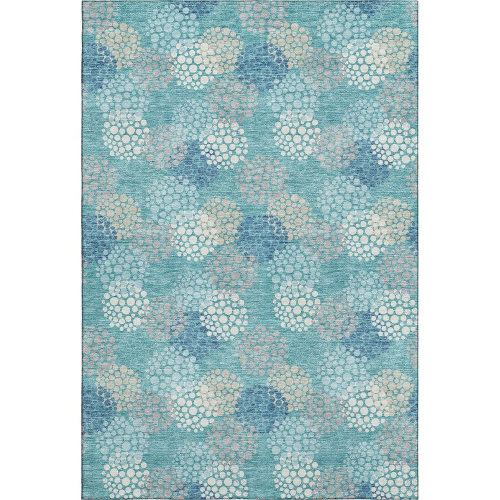 HomeRoots 10' X 14' Teal Ivory Beige Polka Dot Washable Area Rug – UV Protected, Stylish & Durable Design 672236