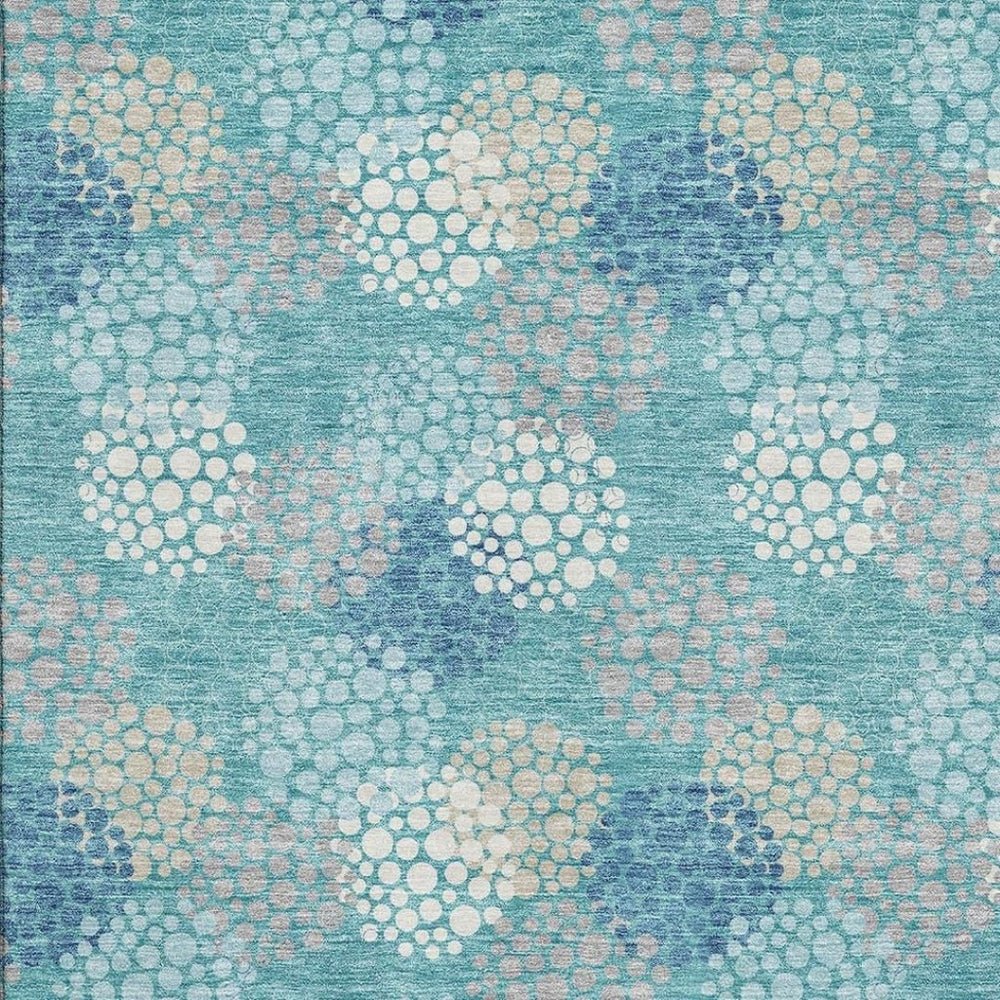 HomeRoots 10' X 14' Teal Ivory Beige Polka Dot Washable Area Rug – UV Protected, Stylish & Durable Design 672236