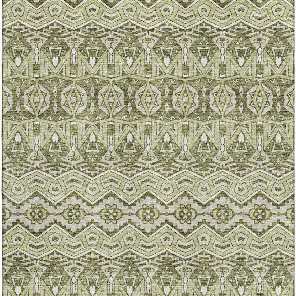 HomeRoots 5' X 8' Artichoke Green & Beige Moroccan Area Rug - Washable, UV Protected, Stain Resistant Design 672238