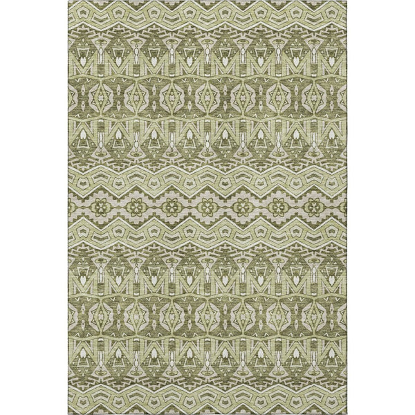 HomeRoots 5' X 8' Artichoke Green & Beige Moroccan Area Rug - Washable, UV Protected, Stain Resistant Design 672238