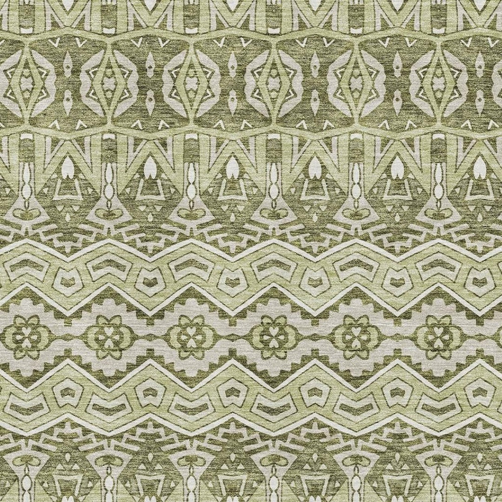 HomeRoots 8' X 10' Artichoke Green & Beige Moroccan Area Rug - Washable, UV-Protected, Stain-Resistant Design 672240