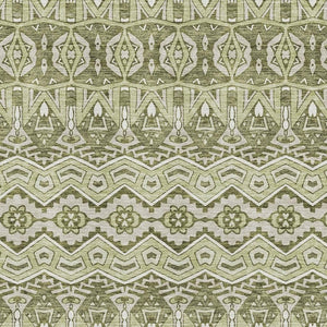 HomeRoots 8' X 10' Artichoke Green & Beige Moroccan Area Rug - Washable, UV-Protected, Stain-Resistant Design 672240