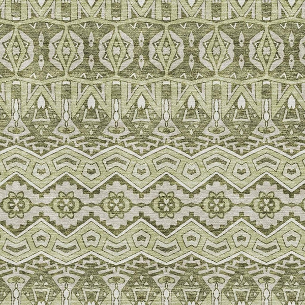 HomeRoots 8' X 10' Artichoke Green & Beige Moroccan Area Rug - Washable, UV-Protected, Stain-Resistant Design 672240