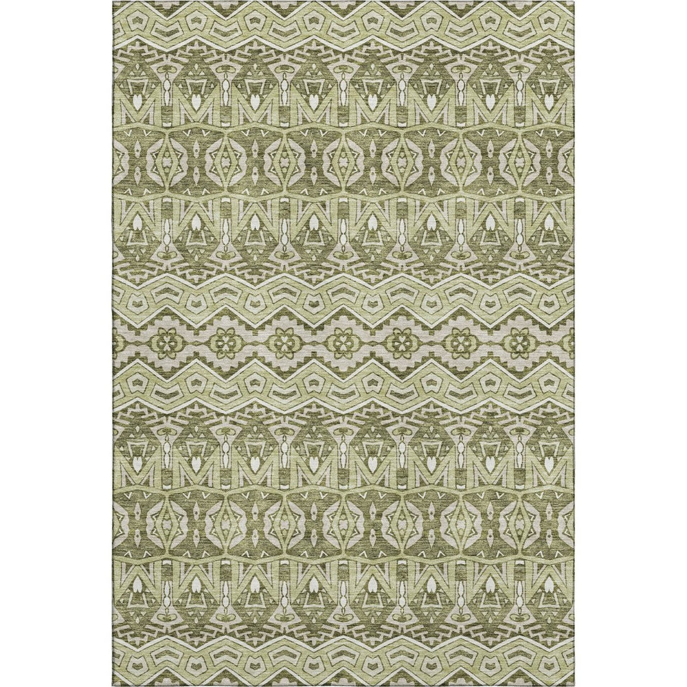 HomeRoots 9' X 12' Moroccan-Inspired Artichoke Green & Beige Area Rug - Washable, Durable, UV Protected Design 672241