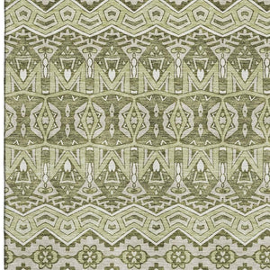 HomeRoots 9' X 12' Moroccan-Inspired Artichoke Green & Beige Area Rug - Washable, Durable, UV Protected Design 672241