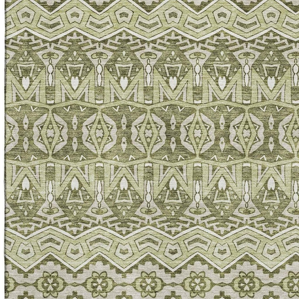 HomeRoots 9' X 12' Moroccan-Inspired Artichoke Green & Beige Area Rug - Washable, Durable, UV Protected Design 672241