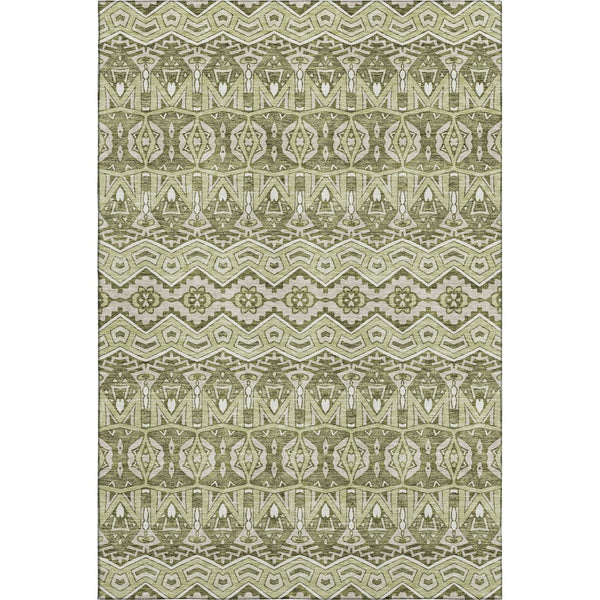 HomeRoots 10' Moroccan-Inspired Artichoke Green & Beige Area Rug - Washable, UV-Protected, Durable Design 672242