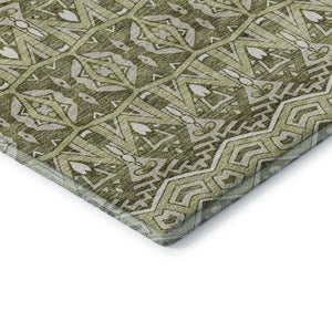 HomeRoots 10' Moroccan-Inspired Artichoke Green & Beige Area Rug - Washable, UV-Protected, Durable Design 672242