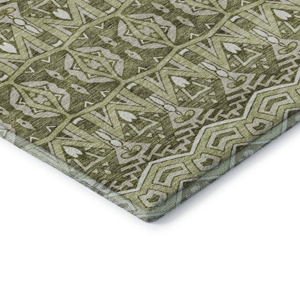 HomeRoots 10' Moroccan-Inspired Artichoke Green & Beige Area Rug - Washable, UV-Protected, Durable Design 672242