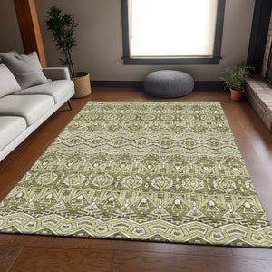 HomeRoots 10' Moroccan-Inspired Artichoke Green & Beige Area Rug - Washable, UV-Protected, Durable Design 672242