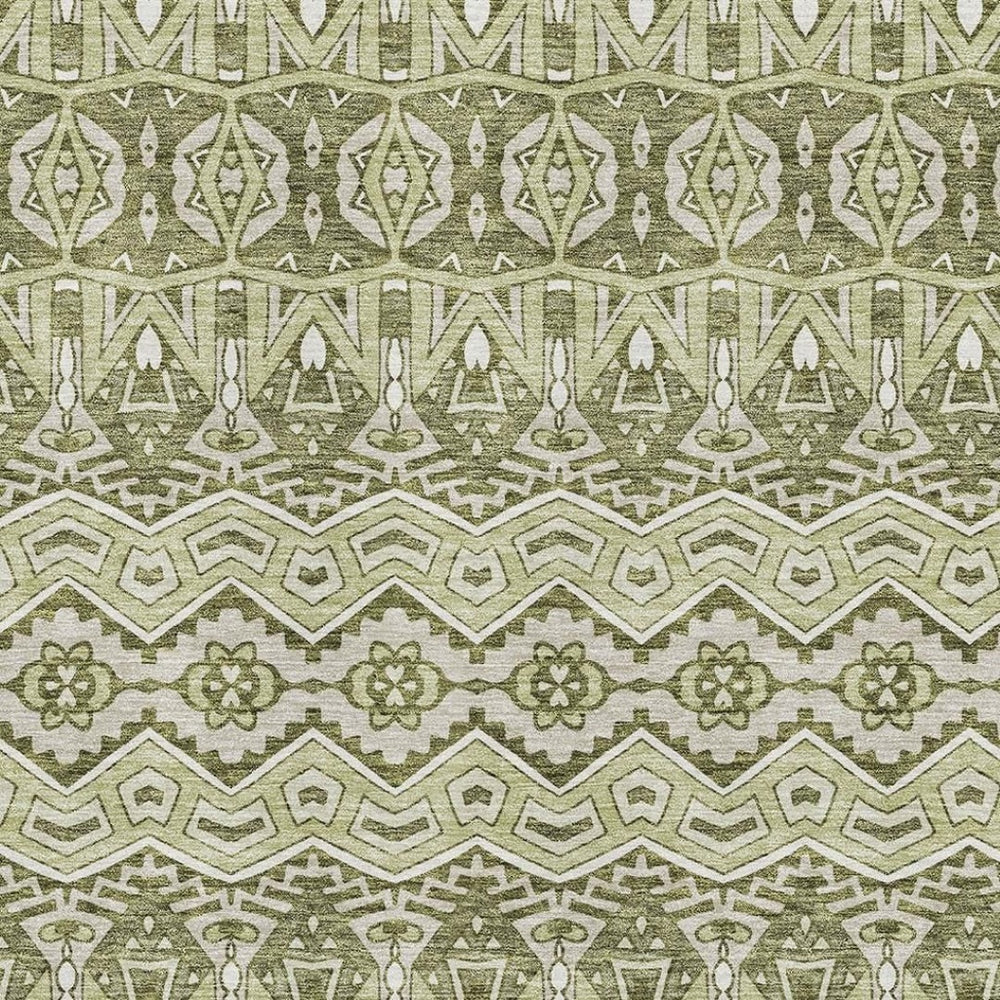 HomeRoots 10' Moroccan-Inspired Artichoke Green & Beige Area Rug - Washable, UV-Protected, Durable Design 672242