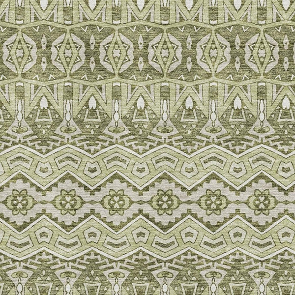 HomeRoots 10' Moroccan-Inspired Artichoke Green & Beige Area Rug - Washable, UV-Protected, Durable Design 672242