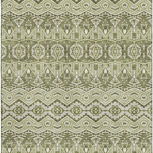 HomeRoots 10' Moroccan-Inspired Artichoke Green & Beige Area Rug - Washable, UV-Protected, Durable Design 672242