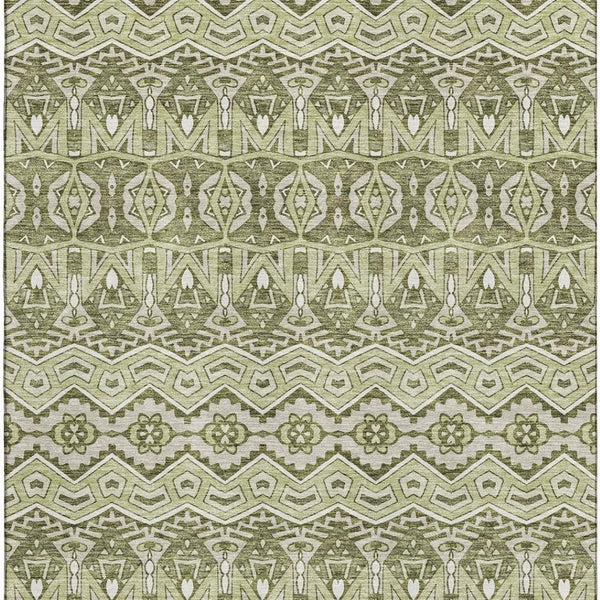 HomeRoots 10' Moroccan-Inspired Artichoke Green & Beige Area Rug - Washable, UV-Protected, Durable Design 672242
