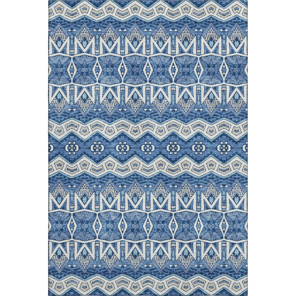 HomeRoots 5' X 8' Moroccan Washable Area Rug in Blue, Beige & Ivory - Durable, UV Protected & Stain Resistant! 672244