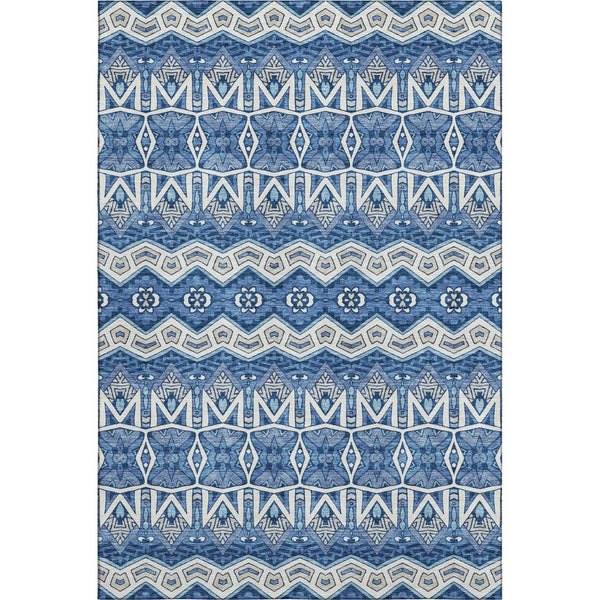 HomeRoots 8' Moroccan Washable Area Rug in Blue, Beige & Ivory – UV Protected, Stain Resistant, Easy Care! 672246