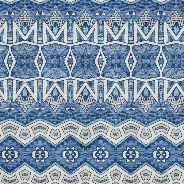 HomeRoots 8' Moroccan Washable Area Rug in Blue, Beige & Ivory – UV Protected, Stain Resistant, Easy Care! 672246