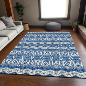 HomeRoots 9' X 12' Moroccan Washable Area Rug in Blue, Beige & Ivory – Stain-Resistant, UV-Protected Comfort! 672247