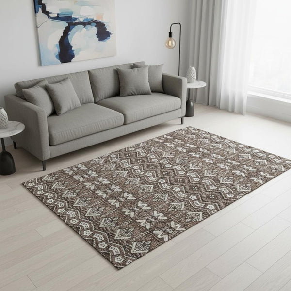 HomeRoots 5' X 8' Moroccan Washable Area Rug – Stylish Brown & Beige Design with UV Protection for Family Homes 672250