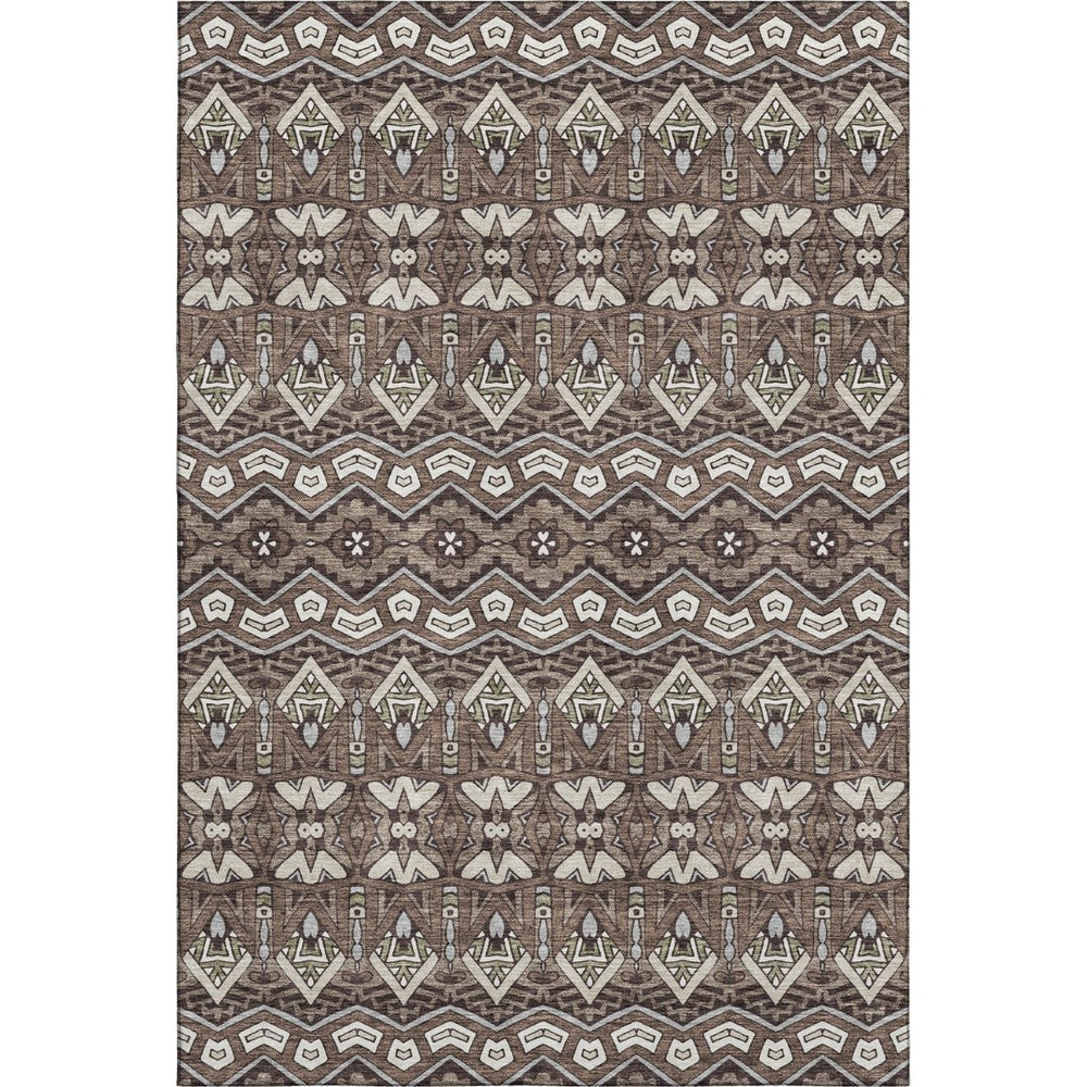 HomeRoots 5' X 8' Moroccan Washable Area Rug – Stylish Brown & Beige Design with UV Protection for Family Homes 672250