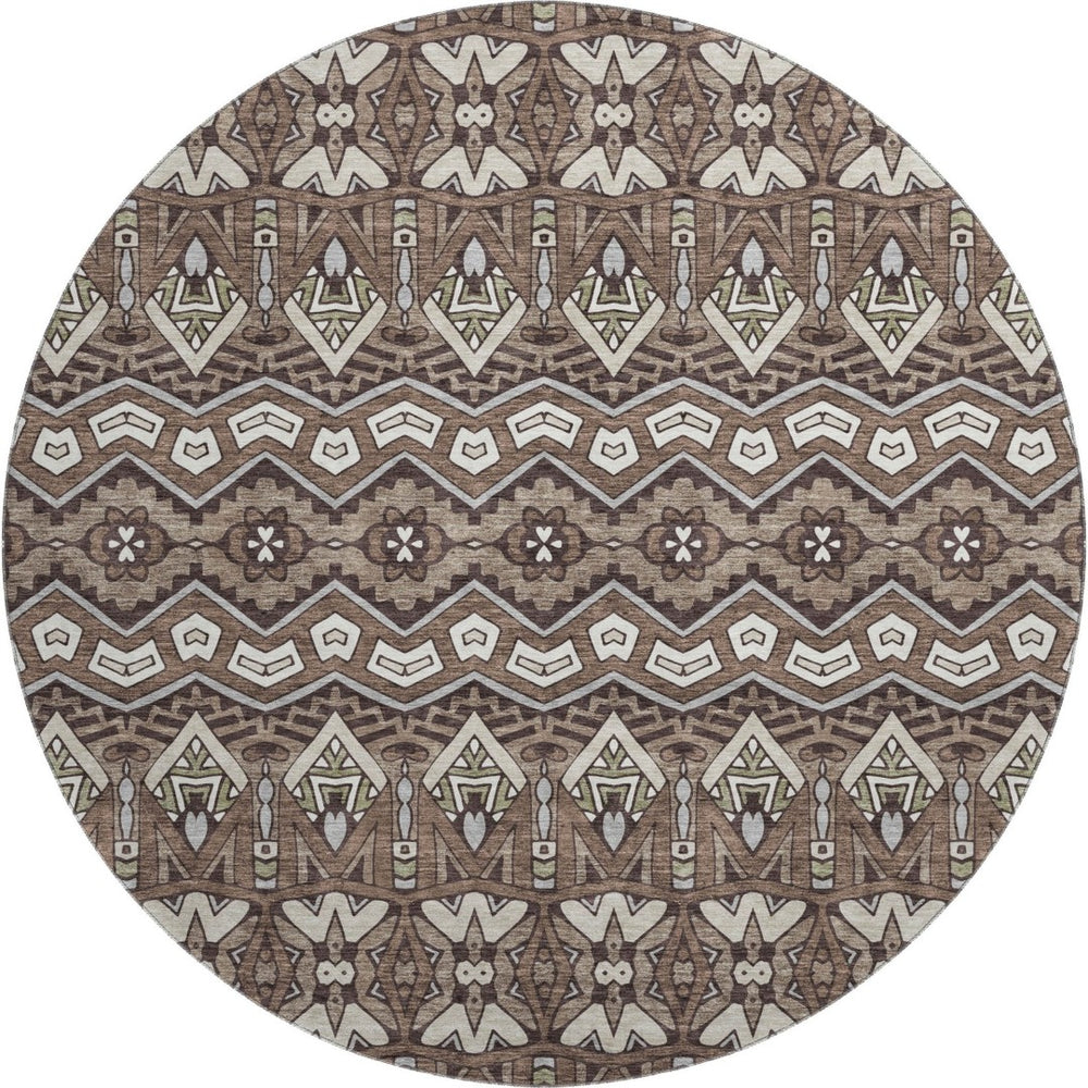 HomeRoots 8' Brown And Beige Moroccan Round Rug - Washable, UV Protected, Durable & Ideal for Busy Homes 672251
