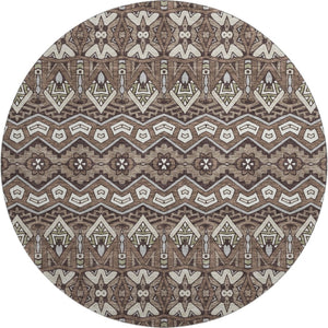 HomeRoots 8' Brown And Beige Moroccan Round Rug - Washable, UV Protected, Durable & Ideal for Busy Homes 672251